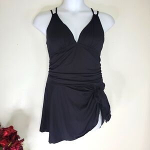 Black dress swimsuit with bow-tie side